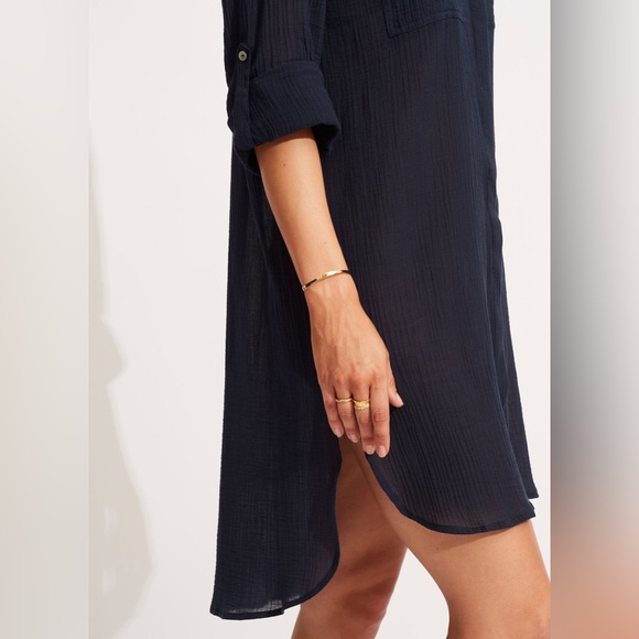 Seafolly Crinkle Twill Beach Shirt - indigo sz xs - Picture 3 of 10